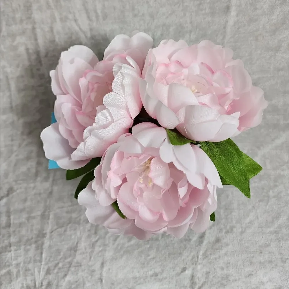 Silk Pink Peony Peonies Artificial Flower Arrangement in Ceramic Round Vase